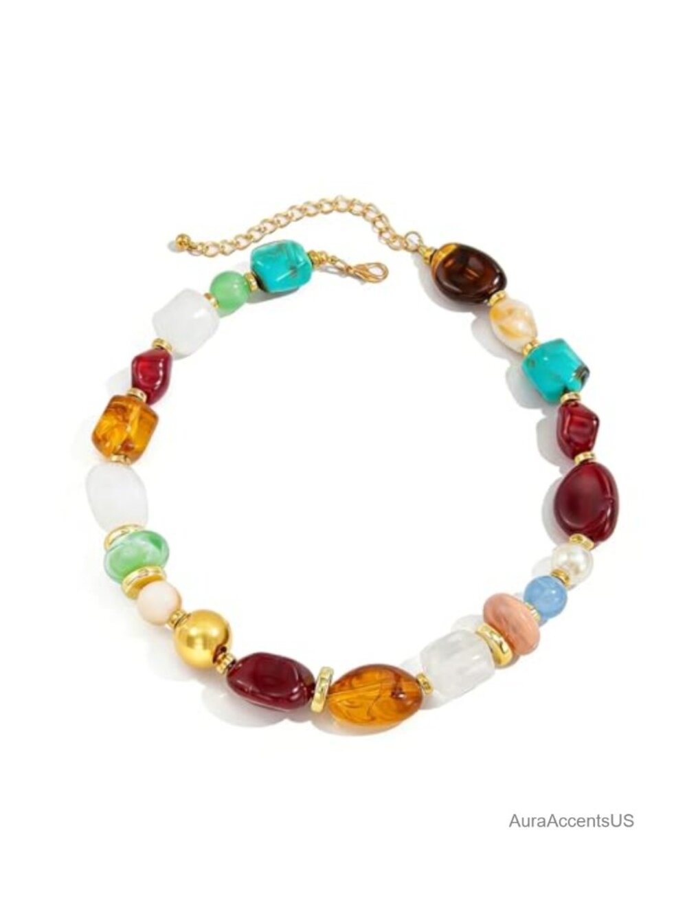 Chunky Beaded Statement Necklace Boho Resin Adjustable Choker Trendy Jewelry